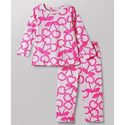 Babyhug 100% Cotton Knit Full Sleeves Cherry Printed Co-ords T-Shirt & Pyjama Night Suit - White