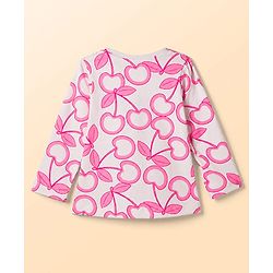 Babyhug 100% Cotton Knit Full Sleeves Cherry Printed Co-ords T-Shirt & Pyjama Night Suit - White