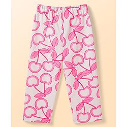 Babyhug 100% Cotton Knit Full Sleeves Cherry Printed Co-ords T-Shirt & Pyjama Night Suit - White
