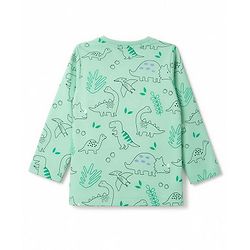 Babyhug 100% Cotton Knit Full Sleeves Dino Printed Co-Ords T-Shirt & Pyjama Night Suit - Green