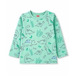 Babyhug 100% Cotton Knit Full Sleeves Dino Printed Co-Ords T-Shirt & Pyjama Night Suit - Green