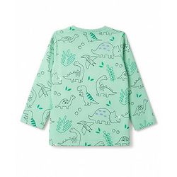 Babyhug 100% Cotton Knit Full Sleeves Dino Printed Co-Ords T-Shirt & Pyjama Night Suit - Green