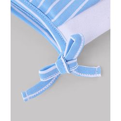Babyhug 100% Cotton Interlock Knit Stripped Cap with Vehicle Print Sky Blue & White Pack of 2 - Diameter 10 cm