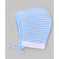 Babyhug 100% Cotton Interlock Knit Stripped Cap with Vehicle Print Sky Blue & White Pack of 2 - Diameter 10 cm