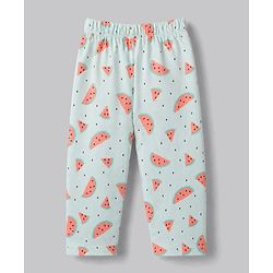 Babyhug 100% Cotton Knit Half Sleeves Kitty & Watermelon Printed T-Shirt & Pyjama Night Suit - White