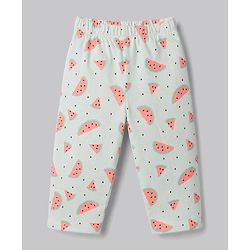 Babyhug 100% Cotton Knit Half Sleeves Kitty & Watermelon Printed T-Shirt & Pyjama Night Suit - White