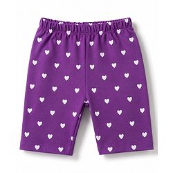 Babyhug Cotton Knit Half Sleeves Hearts Printed T-Shirt & Capri Pant Night Suit - Purple