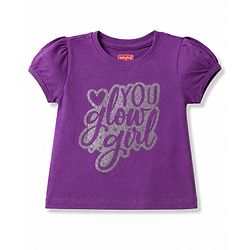Babyhug Cotton Knit Half Sleeves Hearts Printed T-Shirt & Capri Pant Night Suit - Purple