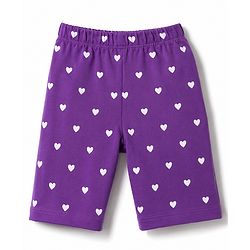 Babyhug Cotton Knit Half Sleeves Hearts Printed T-Shirt & Capri Pant Night Suit - Purple