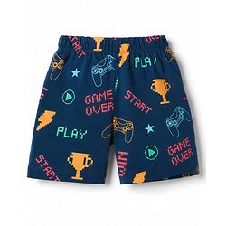 Babyhug Cotton Knit Half Sleeves T-Shirt & Shorts Night Suit With Game Print - Navy Blue