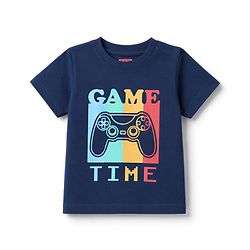 Babyhug Cotton Knit Half Sleeves T-Shirt & Shorts Night Suit With Game Print - Navy Blue