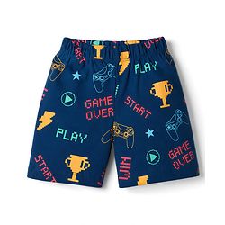 Babyhug Cotton Knit Half Sleeves T-Shirt & Shorts Night Suit With Game Print - Navy Blue