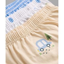 Babyhug 100% Cotton Knit Vehicles Printed & Striped Briefs Pack Of 3 - Light Blue Cream & White