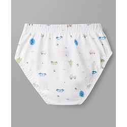 Babyhug 100% Cotton Knit Vehicles Printed & Striped Briefs Pack Of 3 - Light Blue Cream & White