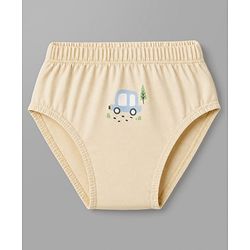 Babyhug 100% Cotton Knit Vehicles Printed & Striped Briefs Pack Of 3 - Light Blue Cream & White