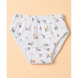 Babyhug 100% Cotton Knit Briefs With Animal Print Pack of 3 - Light Green, Lavender & White