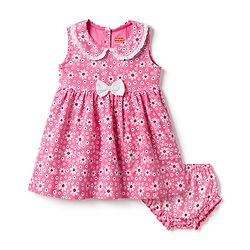 Babyhug Single Jersey Knit Sleeveless Floral Printed Frock With Bloomer & Bow Applique - Multicolor