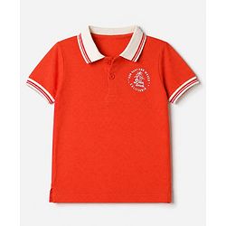 Babyhug Single Jersey Knit Half Sleeves T-Shirt and Denim Shorts Set With Text Print - Red & Blue