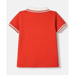 Babyhug Single Jersey Knit Half Sleeves T-Shirt and Denim Shorts Set With Text Print - Red & Blue