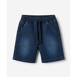 Babyhug Single Jersey Knit Half Sleeves T-Shirt and Denim Shorts Set With Text Print - Red & Blue