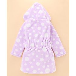 Babyhug Velour Knit Full Sleeves Hooded Bath Robe with Polka Dot Print - Lavender