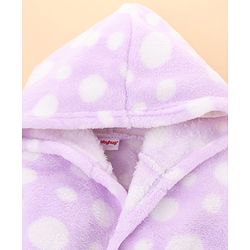 Babyhug Velour Knit Full Sleeves Hooded Bath Robe with Polka Dot Print - Lavender
