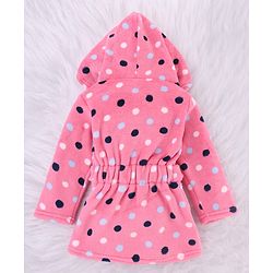 Babyhug Velour Knit Full Sleeves Hooded Bath Robe With Polka Dots Print - Pink