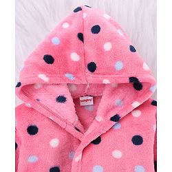 Babyhug Velour Knit Full Sleeves Hooded Bath Robe With Polka Dots Print - Pink