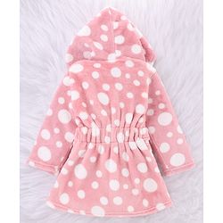 Babyhug Velour Knit Full Sleeves Hooded Bath Robe with Polka Dot Print - Pink