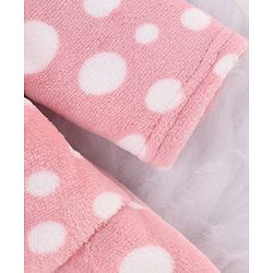 Babyhug Velour Knit Full Sleeves Hooded Bath Robe with Polka Dot Print - Pink