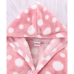 Babyhug Velour Knit Full Sleeves Hooded Bath Robe with Polka Dot Print - Pink