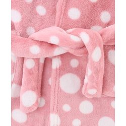 Babyhug Velour Knit Full Sleeves Hooded Bath Robe with Polka Dot Print - Pink