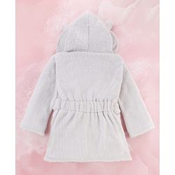 Babyhug Velour Knit Full Sleeves Hooded Bath Robe - Grey