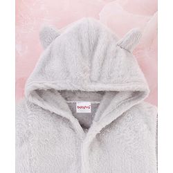 Babyhug Velour Knit Full Sleeves Hooded Bath Robe - Grey