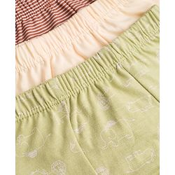 Babyhug 100% Cotton Single Jersey Knit Striped & Animals Printed Trunks Pack of 3 -Olive & Cream