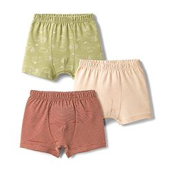 Babyhug 100% Cotton Single Jersey Knit Striped & Animals Printed Trunks Pack of 3 -Olive & Cream
