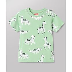 Babyhug 100% Cotton Knit Half Sleeves Striped & Animal Printed T-Shirts Pack Of 3 -Light Green & White