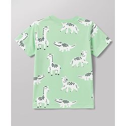 Babyhug 100% Cotton Knit Half Sleeves Striped & Animal Printed T-Shirts Pack Of 3 -Light Green & White
