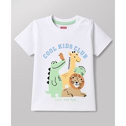 Babyhug 100% Cotton Knit Half Sleeves Striped & Animal Printed T-Shirts Pack Of 3 -Light Green & White