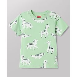 Babyhug 100% Cotton Knit Half Sleeves Striped & Animal Printed T-Shirts Pack Of 3 -Light Green & White