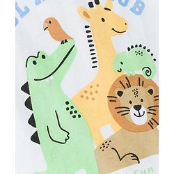 Babyhug 100% Cotton Knit Half Sleeves Striped & Animal Printed T-Shirts Pack Of 3 -Light Green & White