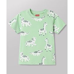 Babyhug 100% Cotton Knit Half Sleeves Striped & Animal Printed T-Shirts Pack Of 3 -Light Green & White