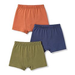 Babyhug 100% Cotton Knit Solid Briefs Pack Of 3 - Navy Blue Olive Green & Rust Orange
