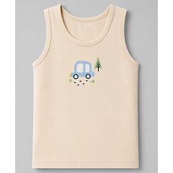 Babyhug 100% Cotton Single Jersey Knit Sleeveless Sandos with Stripes & Car Print Pack of 3 - White Tan & Blue