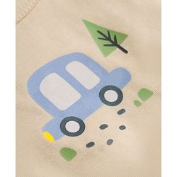 Babyhug 100% Cotton Single Jersey Knit Sleeveless Sandos with Stripes & Car Print Pack of 3 - White Tan & Blue
