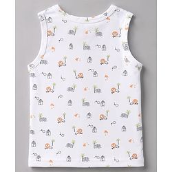 Babyhug 100% Cotton Single Jersey Knit Sleeveless Sando With Lion Print Pack of 3 - White Lavender & Light Green