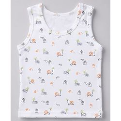 Babyhug 100% Cotton Single Jersey Knit Sleeveless Sando With Lion Print Pack of 3 - White Lavender & Light Green