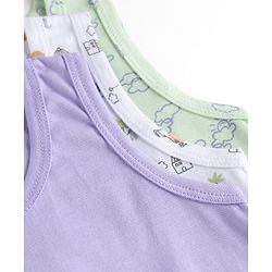 Babyhug 100% Cotton Single Jersey Knit Sleeveless Sando With Lion Print Pack of 3 - White Lavender & Light Green