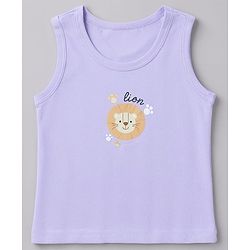 Babyhug 100% Cotton Single Jersey Knit Sleeveless Sando With Lion Print Pack of 3 - White Lavender & Light Green