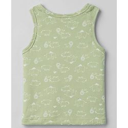Babyhug 100% Cotton Single Jersey Knit Sleeveless Striped Sandos With Elephant Print Pack of 3 - Cream & Olive